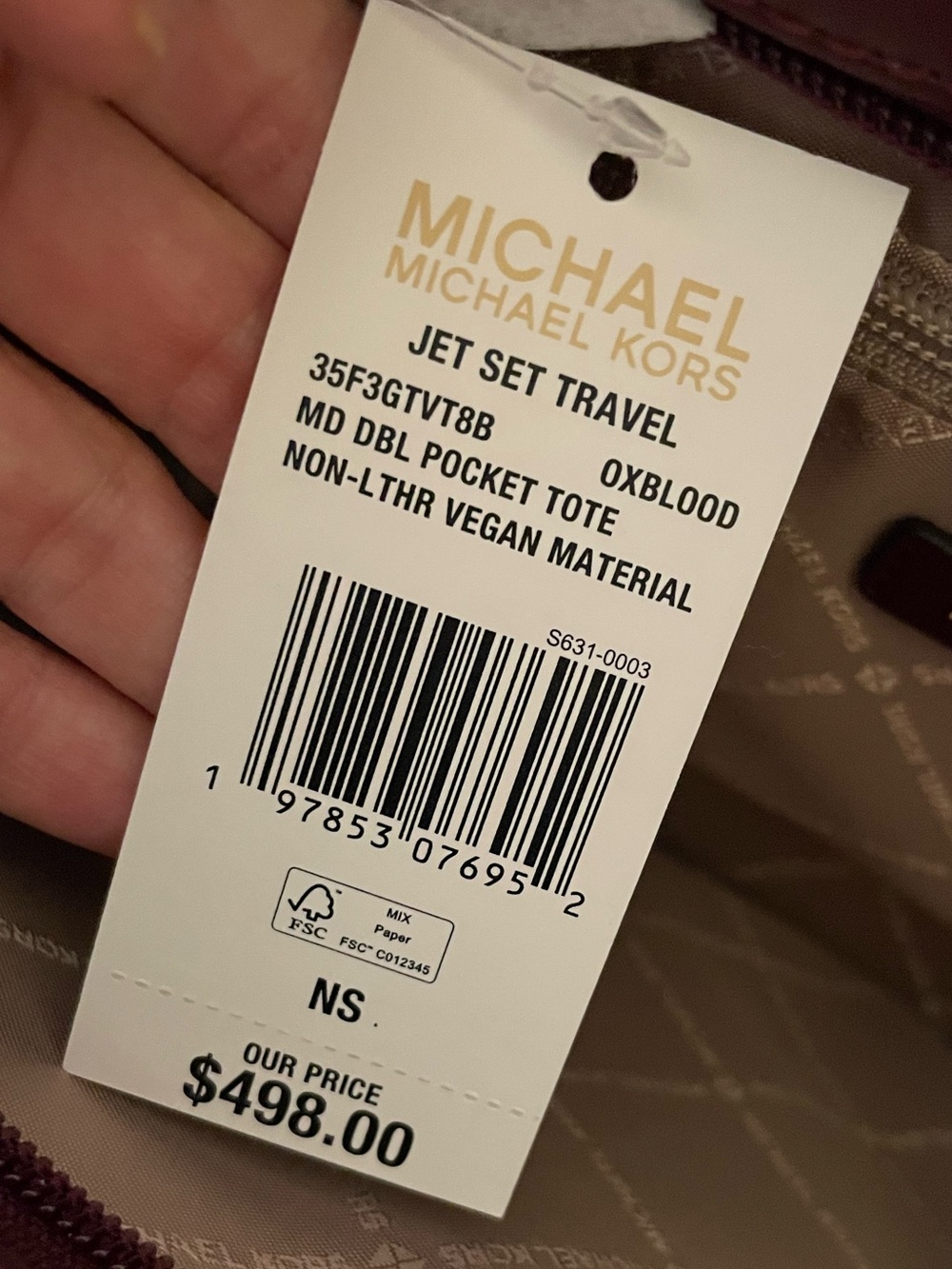 NWT! Michael Kors Jet Set Travel Cream and Tan MK Logo Double Pocket Duffel/Tote - Picture 11 of 11